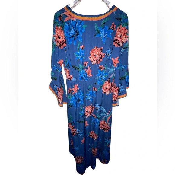 Flying Tomato Wrap High Low Dress Tie Blue Floral Bell Sleeves Size Small Summer - Picture 2 of 8